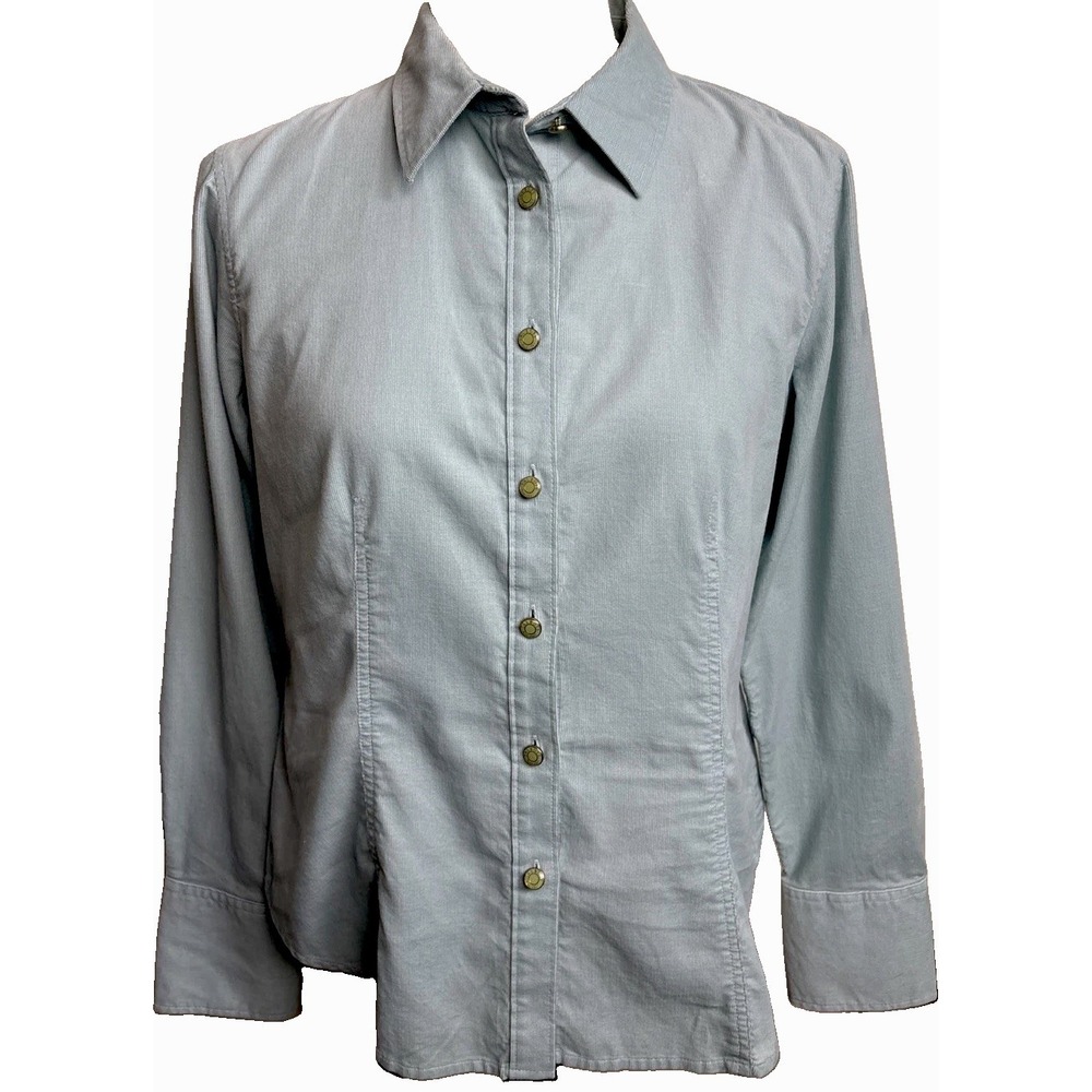 Talbots Petites Corduroy Button Up Top Small Light Blue Metal Buttons Classic